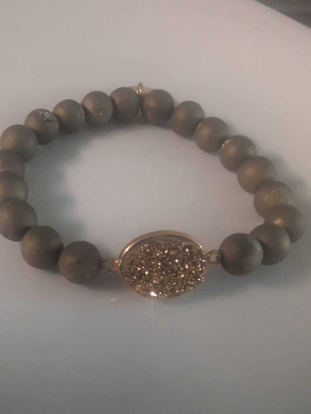 925   Monica  Mauro Druzy Beaded Stretch Bracelet - Neutral Taupe